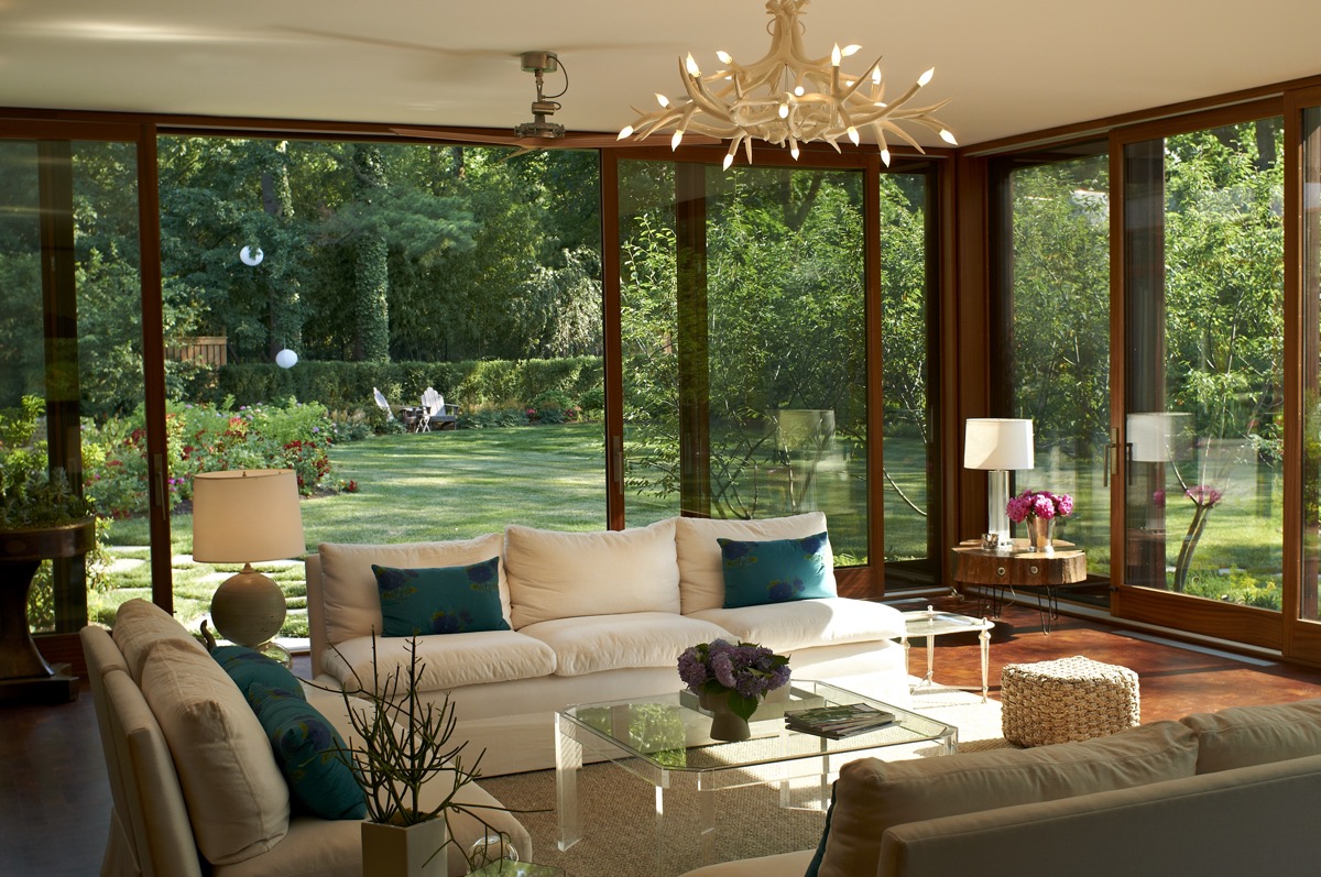 Sunroom with floor-to-ceiling windows and garden views, Princeton NJ